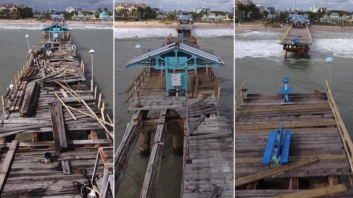 Drone video shows up-close view of damage to 60-year-old Florida pier partially swept away by Nicole